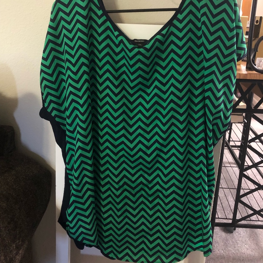 Green & navy blue chevron blouse